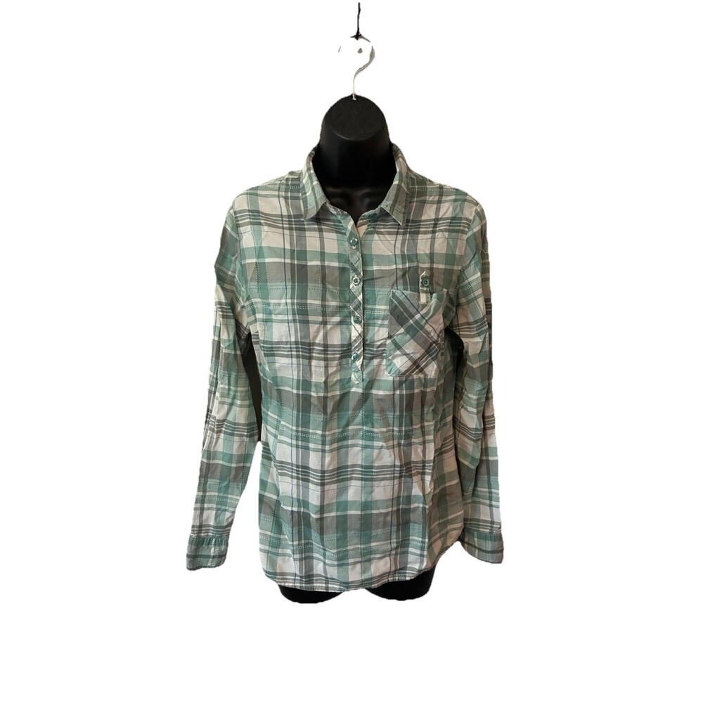 Kuhl Spektra Shirt Women’s Size Small Green Plaid Long Sleeve Half Button Up